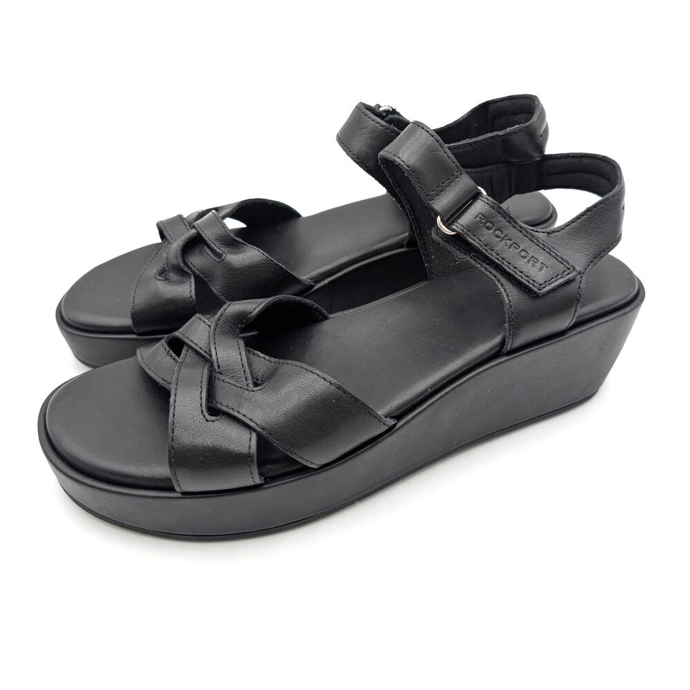 Rockport Amira Strappy Wedge Sandals Open Toe Women's Black Size US9M EU39.5